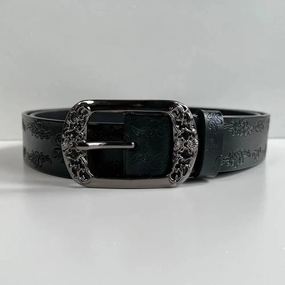 vintage style american western floral design black belt